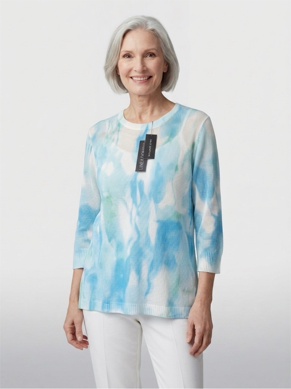 Linea Romani Women's Blue Tie-Dye Lightweight Sweater